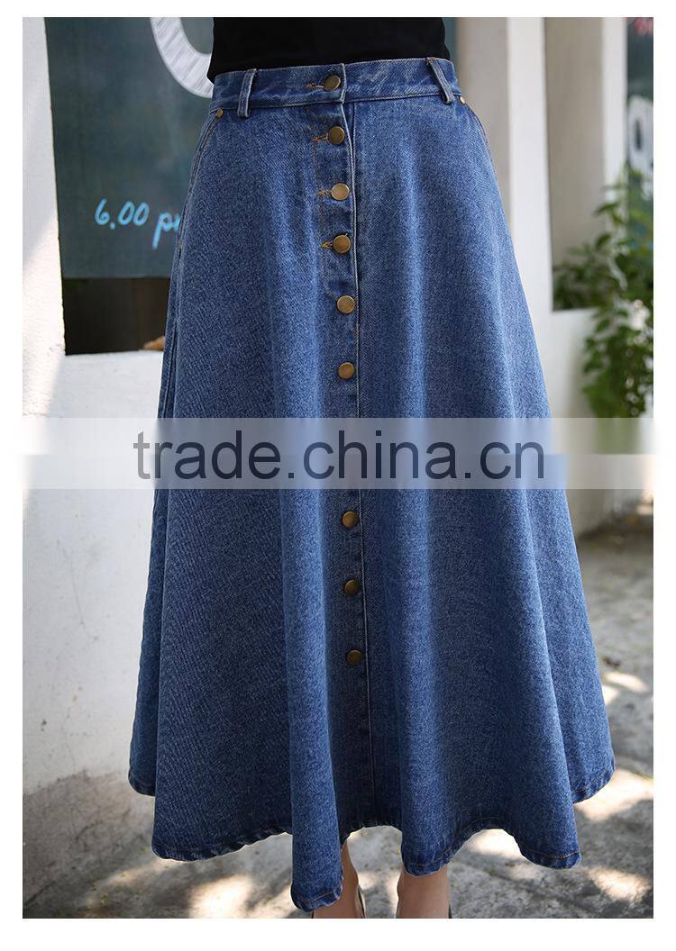 2017 new fashion ladies long denim skirts long jeans skirts