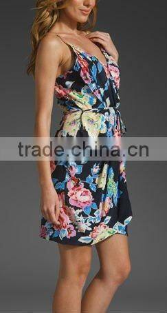 wrap dress!floral printed!12DR056 2012 Summer Hot selling Flower Printed Ladies dress
