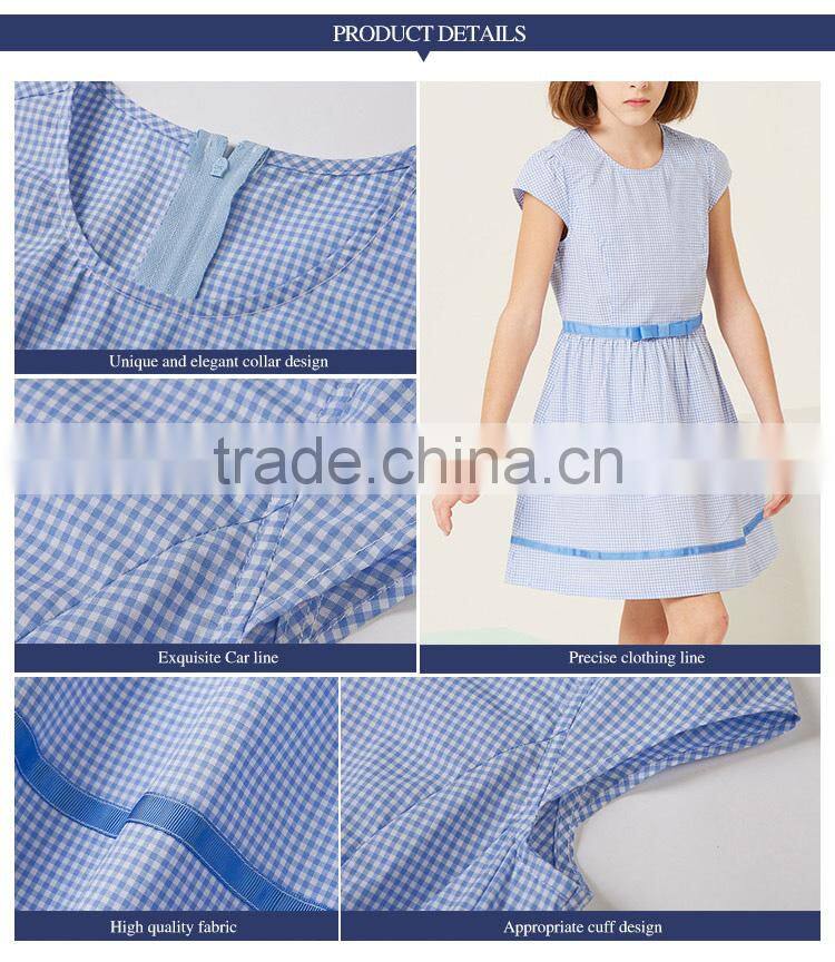 2017 summer new children's cotton school girl belted plaid dress