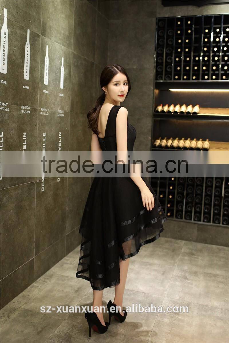 2017 Fashion ladies black evening long organza dress for patry