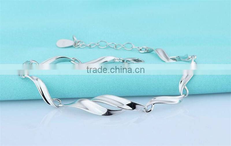 Noble Simple Style Plain Silver Twisted Design 925 Sterling silver Bracelet