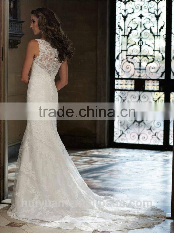white off shoulder full lace v neck closed back mermaid bridal wedding dress