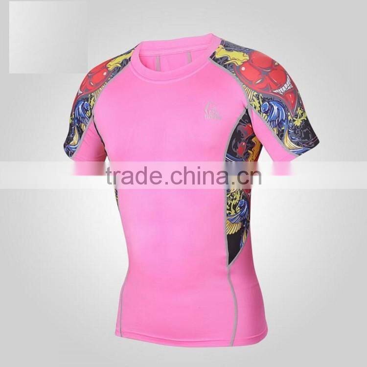 2015 Men Sport Fitness Wear T shirt Custom sublimation short sleeve compression shirt