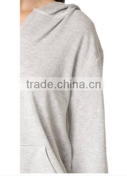 V-neck hooded sweatshirt for woman soft light cotton with front pocket women spring thin fleece