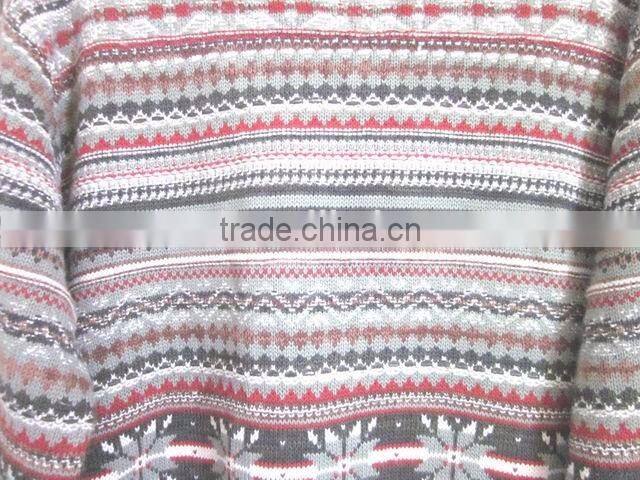 Crew neck classic stylish jacquard all over body mens multi color sweater