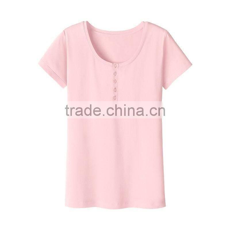 Plain no brand short sleeve cotton t-shirt with fastener for girls