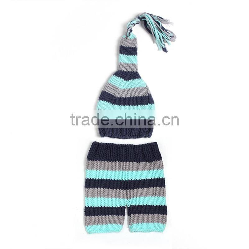 2pcs Set Photography Prop Baby Cute Stripe Crochet Knitted Costume Hat Pants