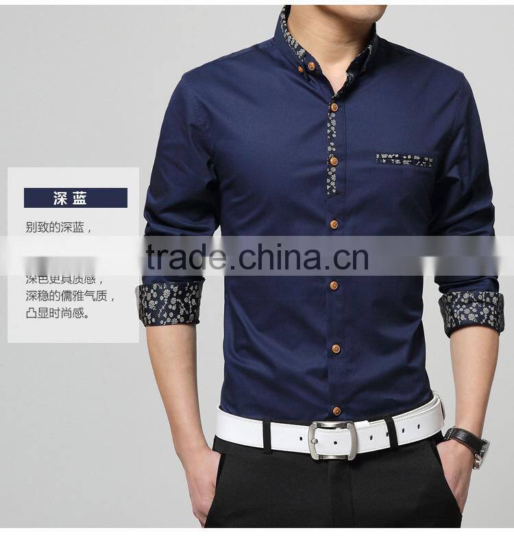 100% Mercerized cotton mens shirts with printed patchwork design wash and wear dress shirts long sleeve dress shirt