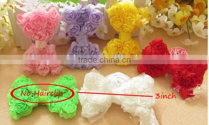 Girls' Chiffon rose bow DIY hair accessories Headdress hair flower tire Lace headbands headdress 10 colors Rose flowers baby bow
