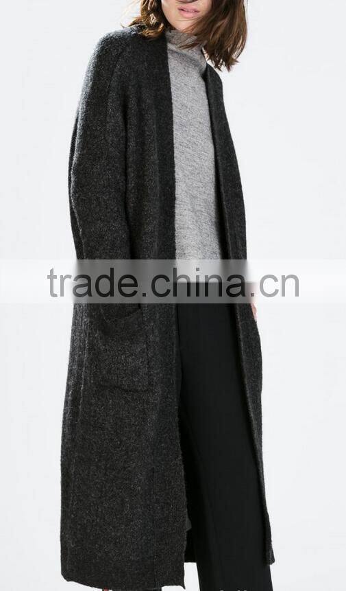 Runwaylover EY0967C Wholesale custom 2016 fashion cashmere wool knitted long sleeve women long sweater cardigan