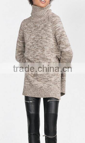EY0847S loose size turtleneck side slit sweater women
