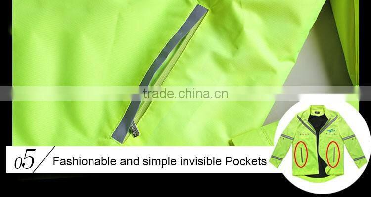 Good quality cycling rain hi vis reflective safety jacket with led lights