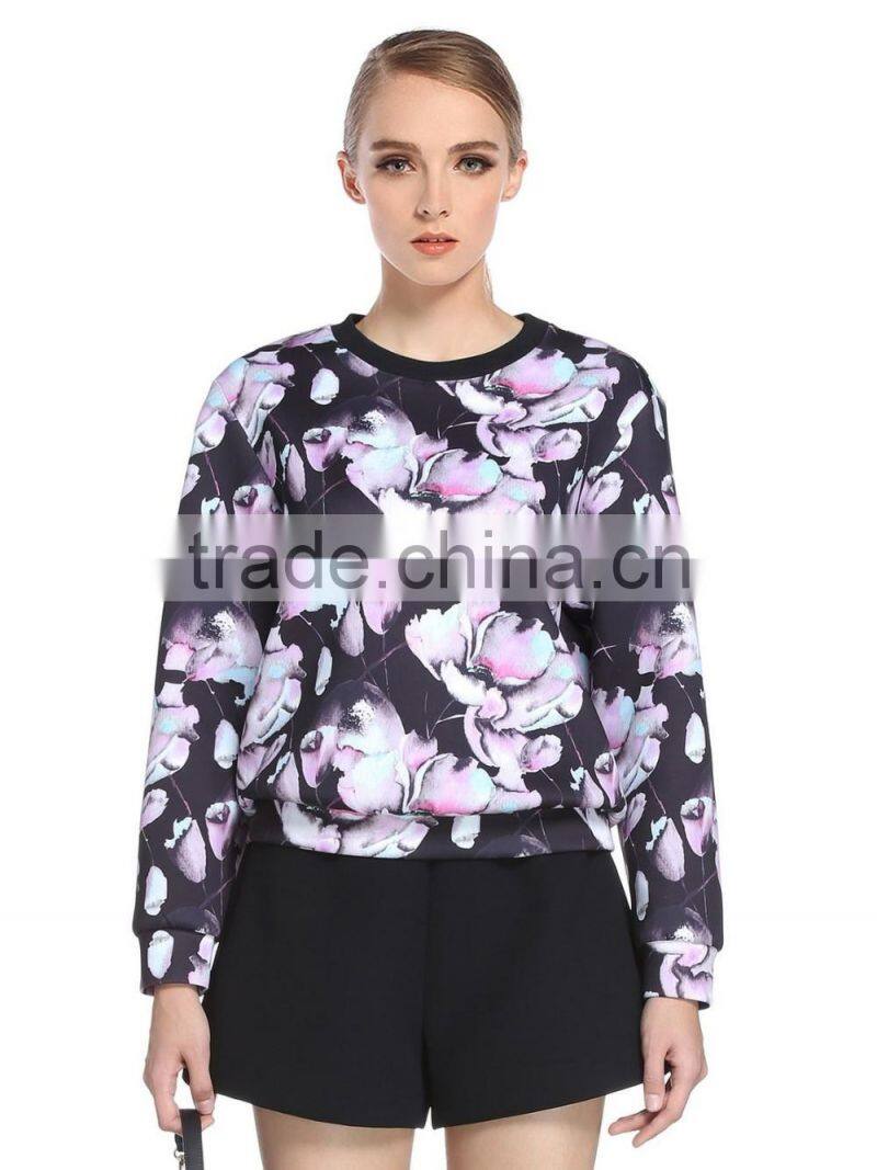 ladies custom sublimation full printing crewneck heavy sweatshirts/hoodies