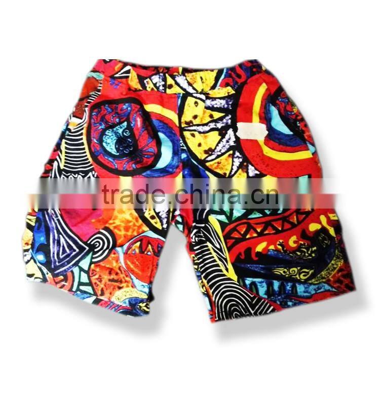 Fashionable men printed short pants custom Imitation linen materia beach shorts in guangzhou