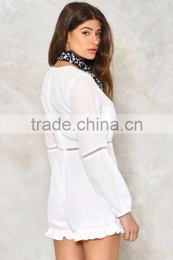2017 new long sleeve chiffon white lace romper for women