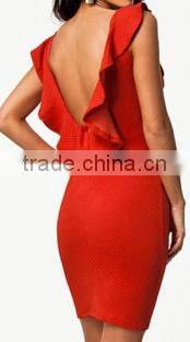 New Fashion Textured Bodycon Dress with Ruffled Backless Hollow Out For Wholesale