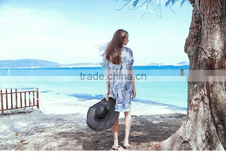 Summer new design casual dresses beach wind style printing high-waist elegant thin ladies long Chiffon Dress