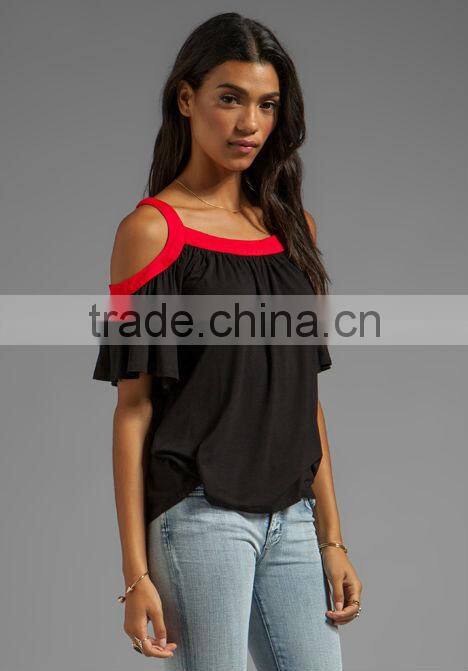 contrast color shoulder straps tops