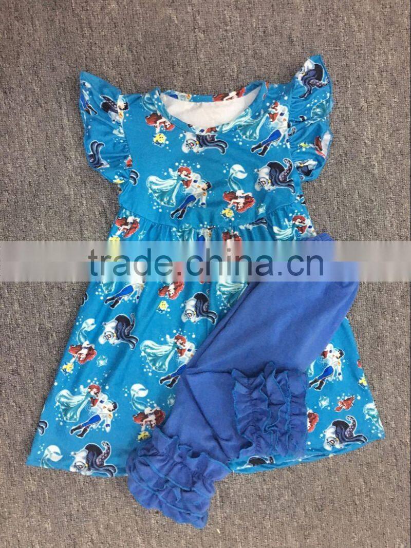 2017 new brown and white striped outfits with leopard sets stylish and ruffle pants