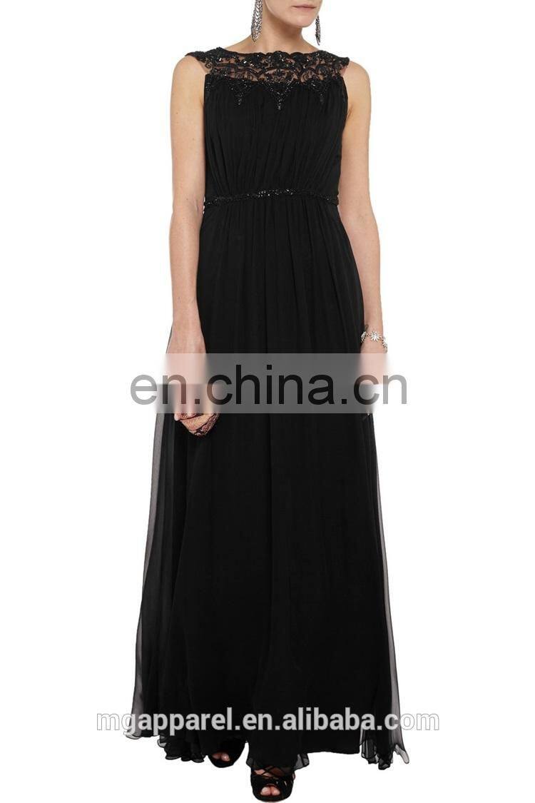 Real Images Customized A-line chiffon gown with lace Embroidery Evening Dresses 2015