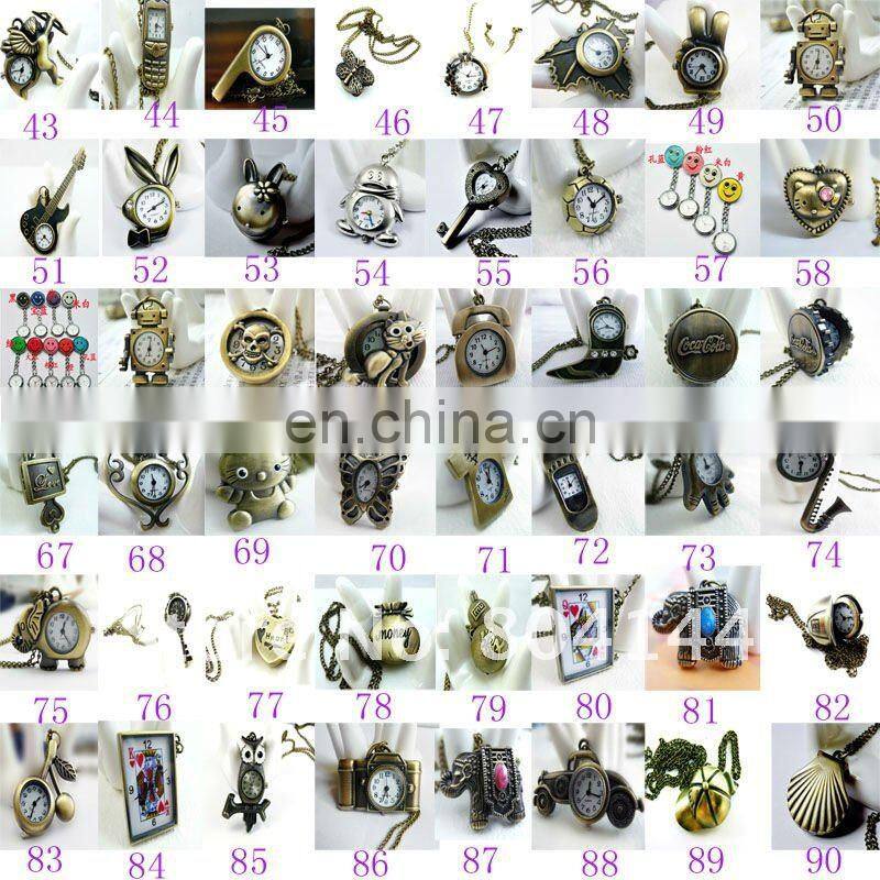 W76 wholesale Antique brass bronze pocket watch chain charm pendant watch necklace nickel free lead free