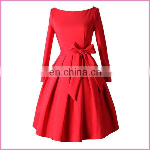 sleeveless boat neck belted side bowknot high waisted evening dress