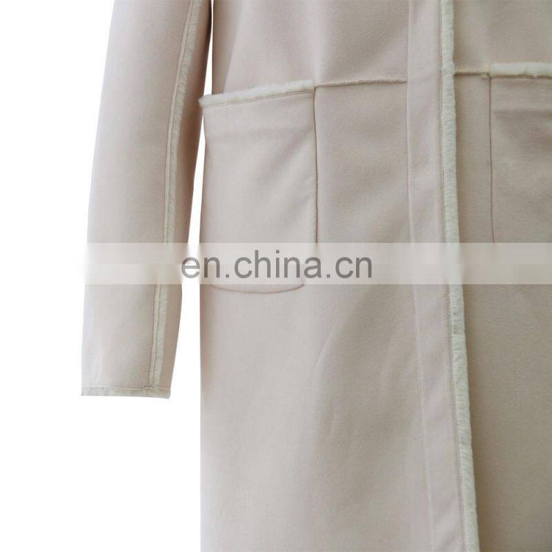 Ladies korean style winter latest design pink long coat with two big pockets