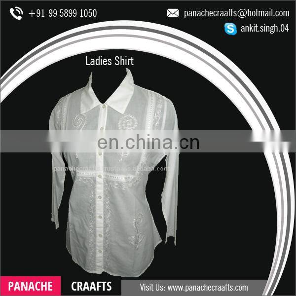 Best Selling Women Cotton Embroidered Ladies Shirt Blouse