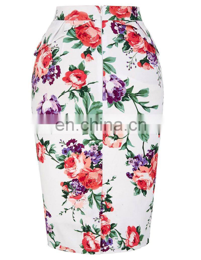 Grace Karin Occident Women Hips Wrapped High-waisted Short Cotton Flower Printed Pencil Vintage Skirt CL008928-8
