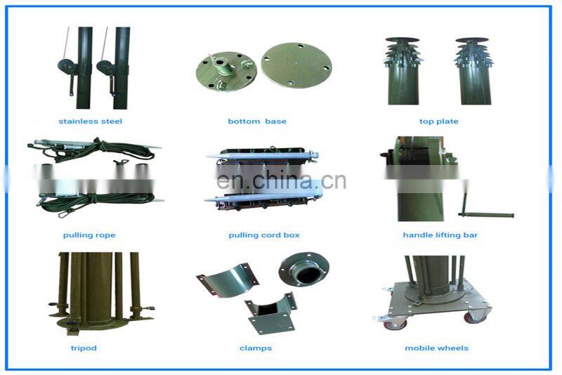 vehicle 9m military crank up manual mast pole with rotation 360 degree whirling