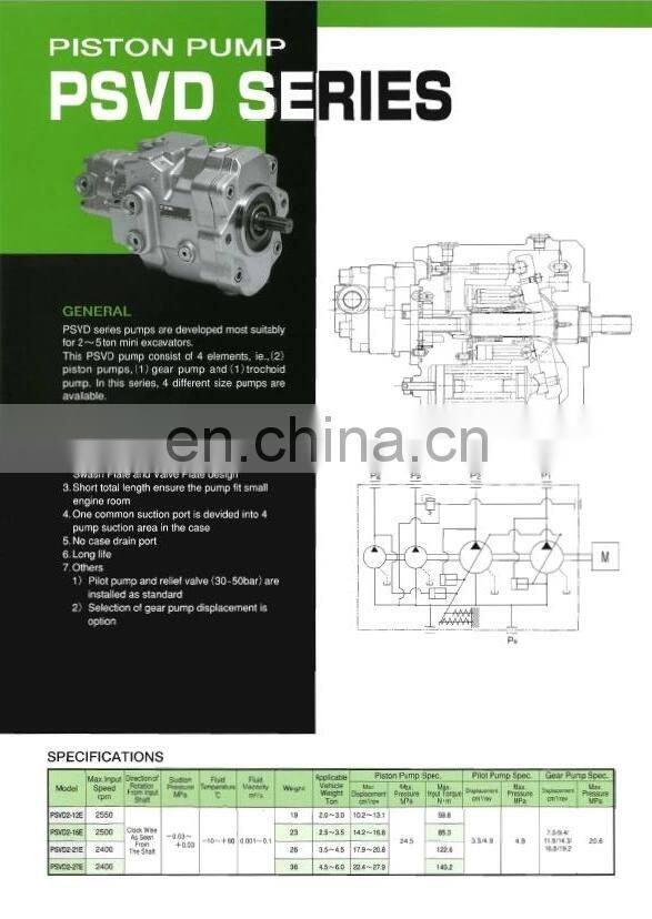 KYB PSVD PSVD2 series PSVD2-21E,PSVD2-26E,PSVD2-27E Hydraulic Piston Pump PSVD2-21