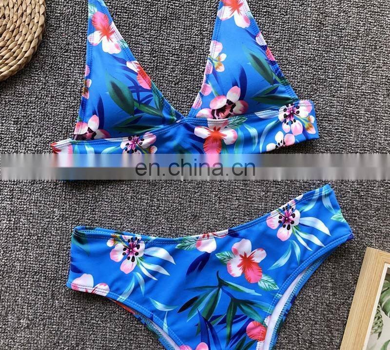 Floral Push Up Brazilian Bikinis Triangle High Cut Bikini Set High Waist Bathing suit Padded Swimwear Swimsuit Women Bodysuit