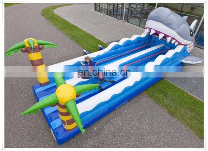 Plato 0.55MM PVC Tarpaulin Shark Theme Interactive Game Inflatable Two Lane Bungee Run