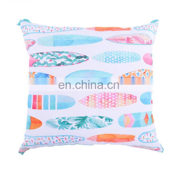 Colourful lively spun polyester green plants pattern printed sofa cushion covers with tassels