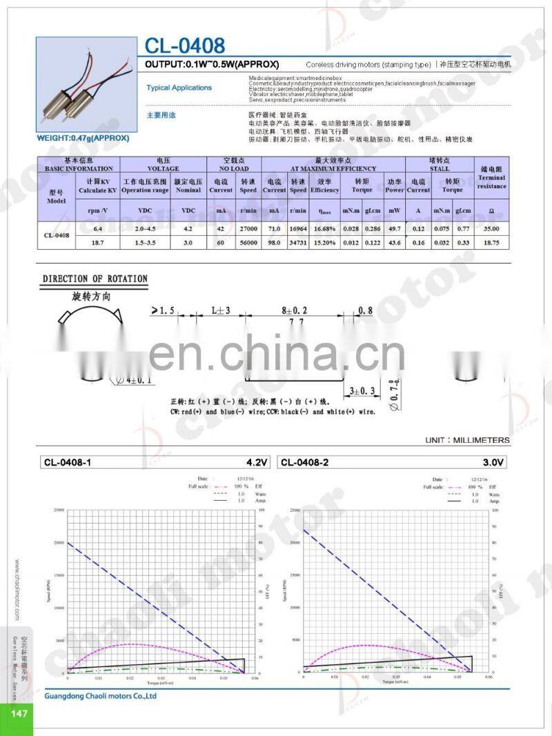 New 4.2V 4mm vibrator coreless motor CL-0408 for electric shaver, mobile phone and tablet -chaoli2016