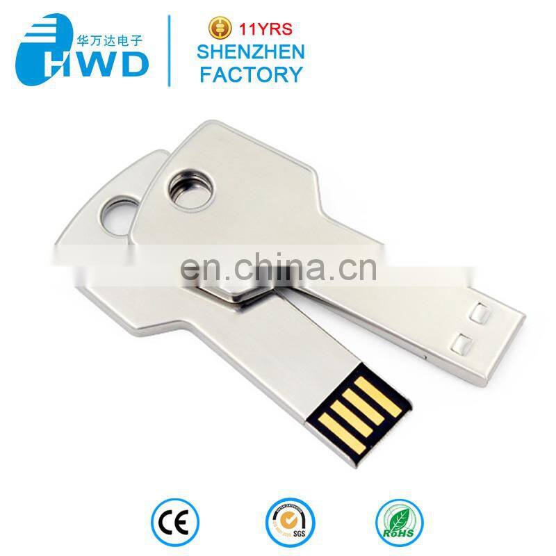 Hot Sale Metal Key Shape USB Flash Drive 64GB 32GB 16GB 8GB USB Pen Drive with Your Logo Customized