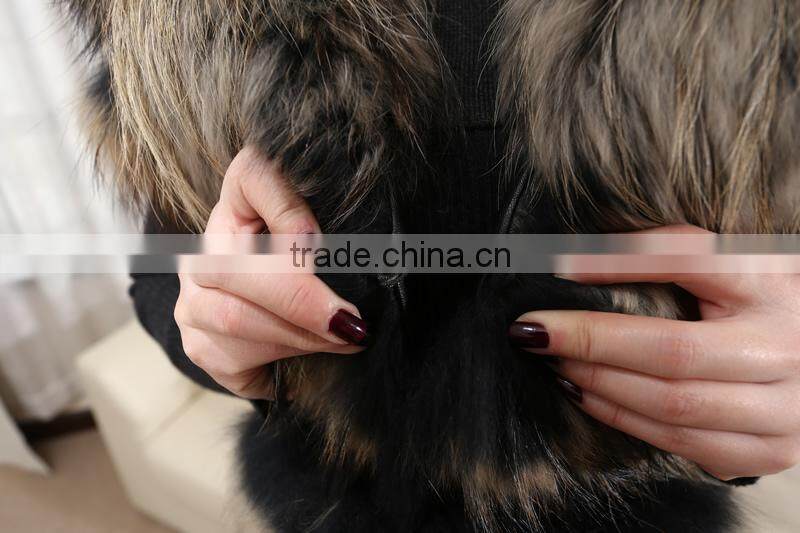 Great Fashionable Lady's Real Raccoon Fur & Rabbit Pelt Leather Clothing