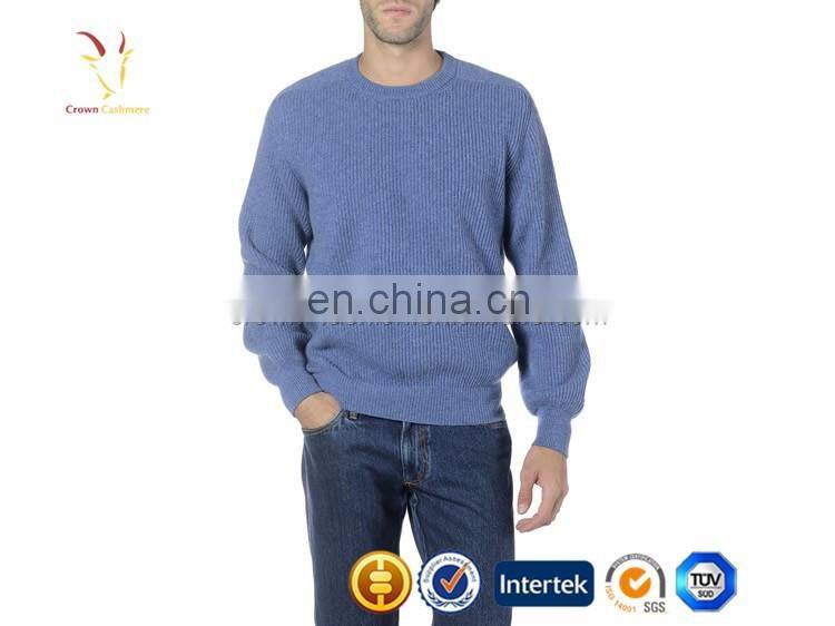 Ribbed Crew Neck Cashmere Pullover Men Knitwear Sweater