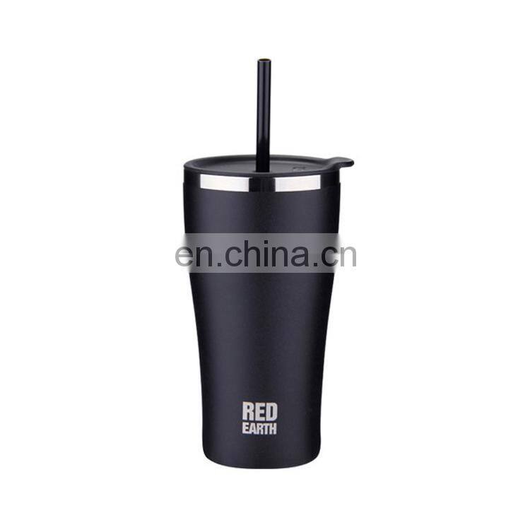 530ml Vacuum insulated water mug with Straw cup Double wall Stainless steel customized logo insulated coffee cup w/lid