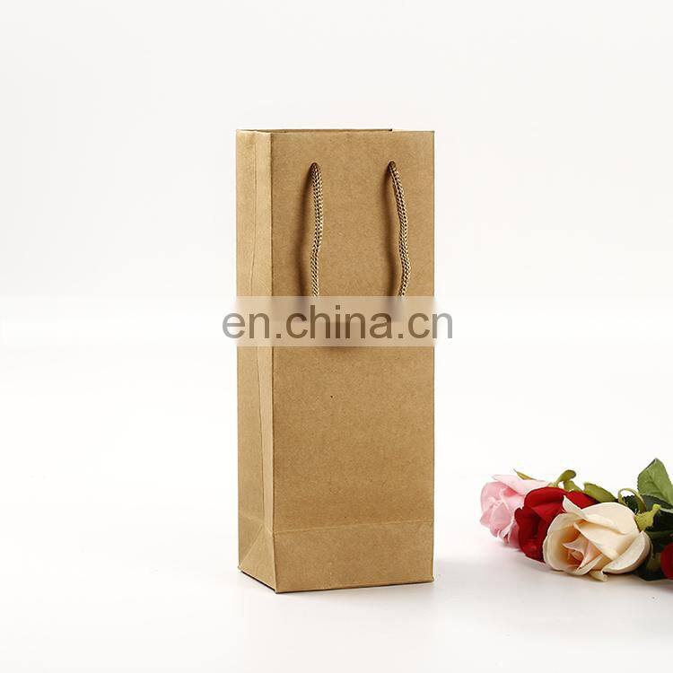 Wholesale High End Colorful Kraft Paper Shopping Gift bag Liquor Packaging Recyclable Twisted Nylon Handle Bag for Wine