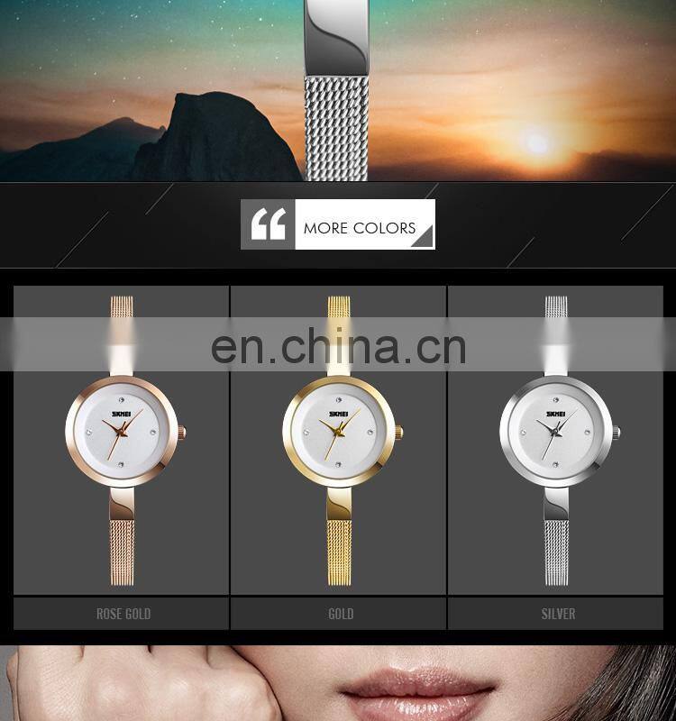 Wholesale SKMEI 1390 Rose Gold Wrist Watch Stainless Steel Band Japan Movt Quartz Women Watches