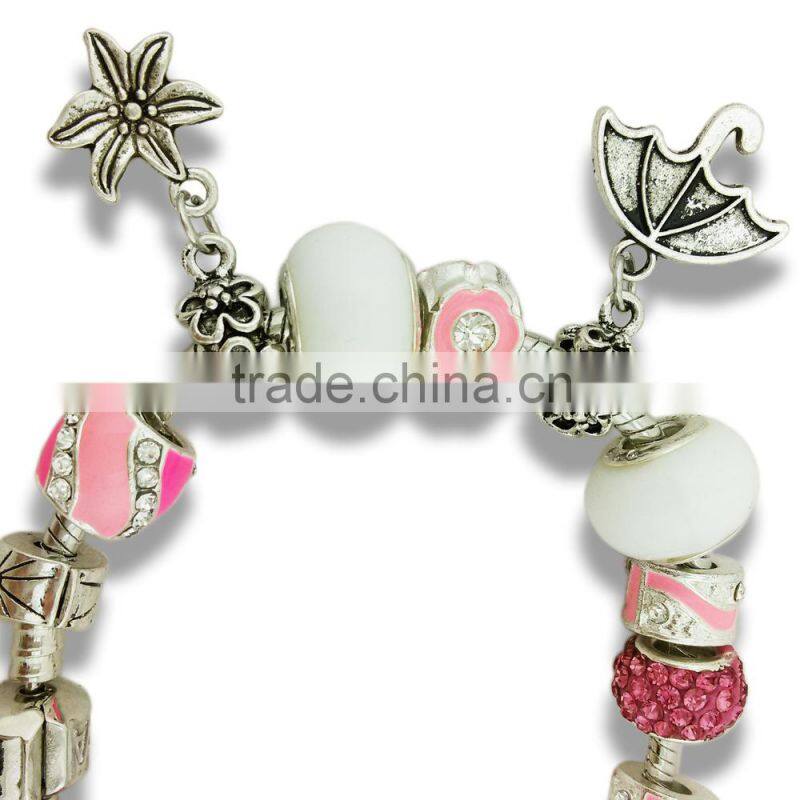 Cute Enamel pendant pink european glass beads charm bracelets