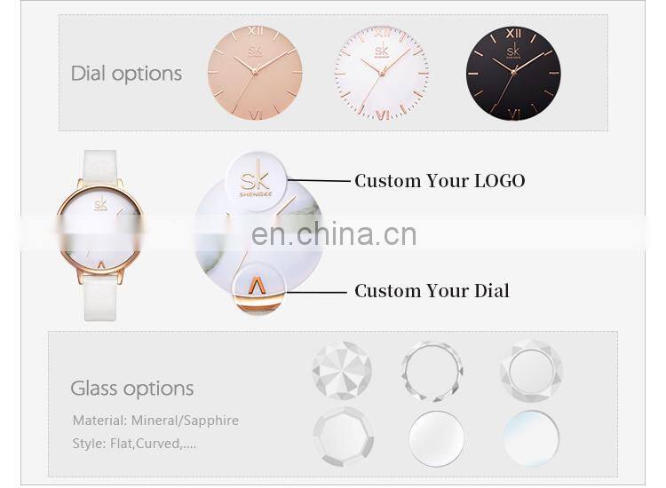 SHENGKE SK Men Watch Leather Band Matte Black Watches Custom Logo Brand Your Name  K9015G Alloy Watches