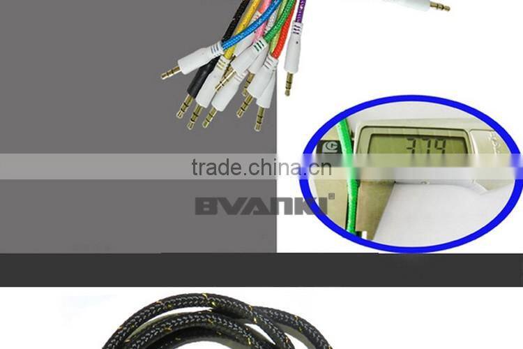 New premium 2016 Fabric Braided Flat AUX Cable For IPod Iphone MP3 Audio Cable 3.5mm for samsung galaxy j3 free samples