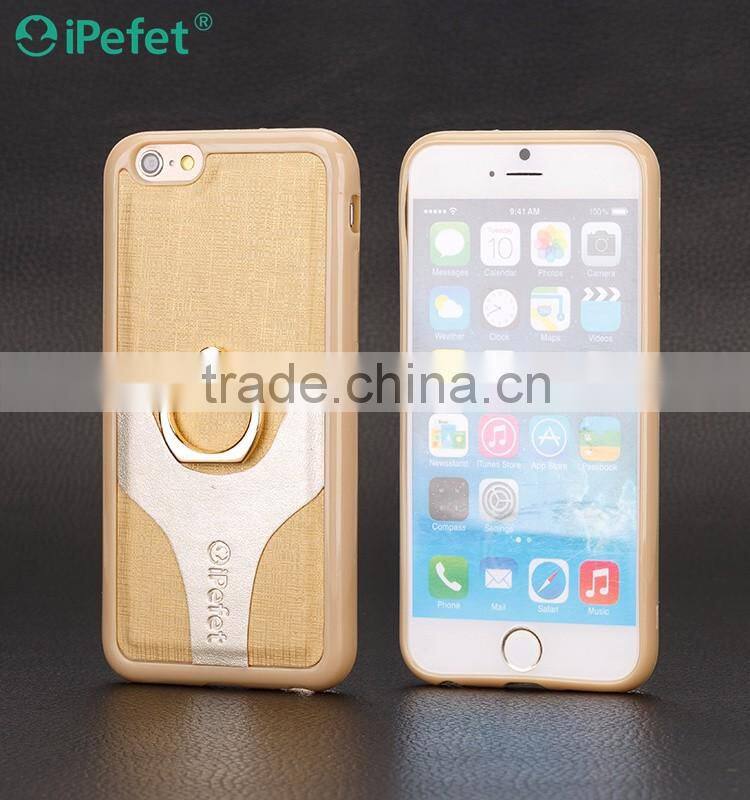 Double color cell phone leather case for iPhone 6S with ring holder