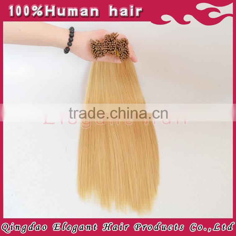 Double drawn blonde straight hair 2015 best selling keratin fusion tip 100% remy human hair extension