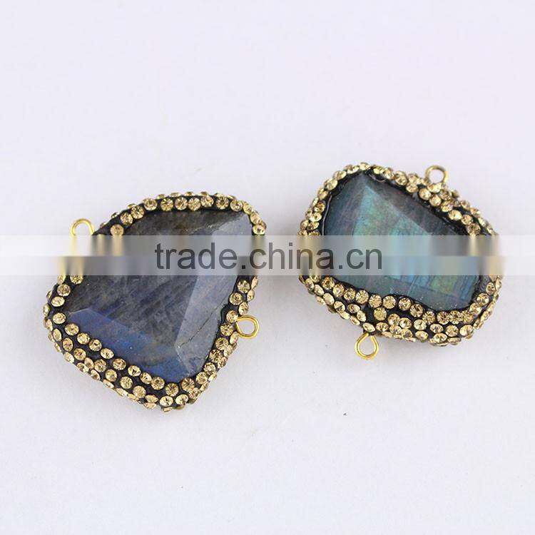 JF8597 Wholesale crystal pave freeform faceted blue labradorite beads