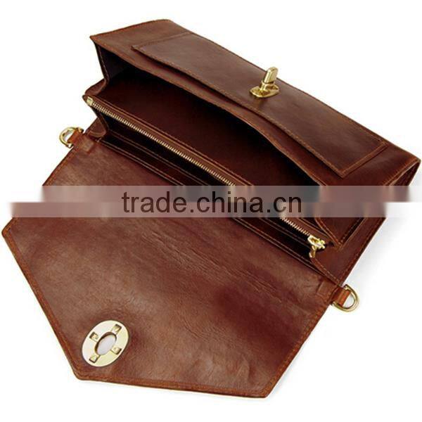 2016 gray color casual leather flap with hardware closure lady clutch bag