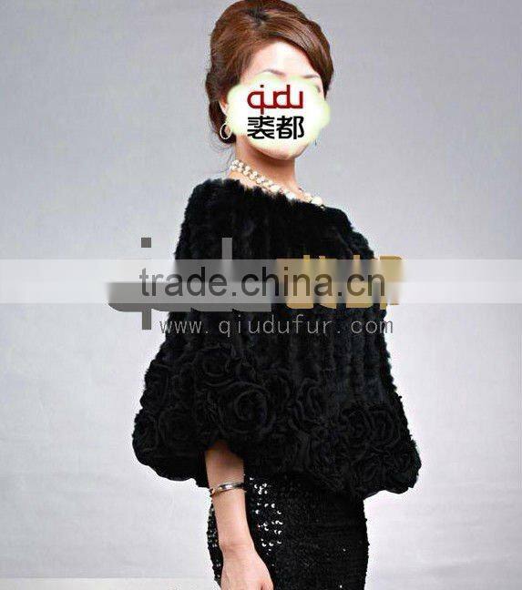 QD5933 gentlewomanly 100% Real Rabbit Fur Poncho QIUDU FUR