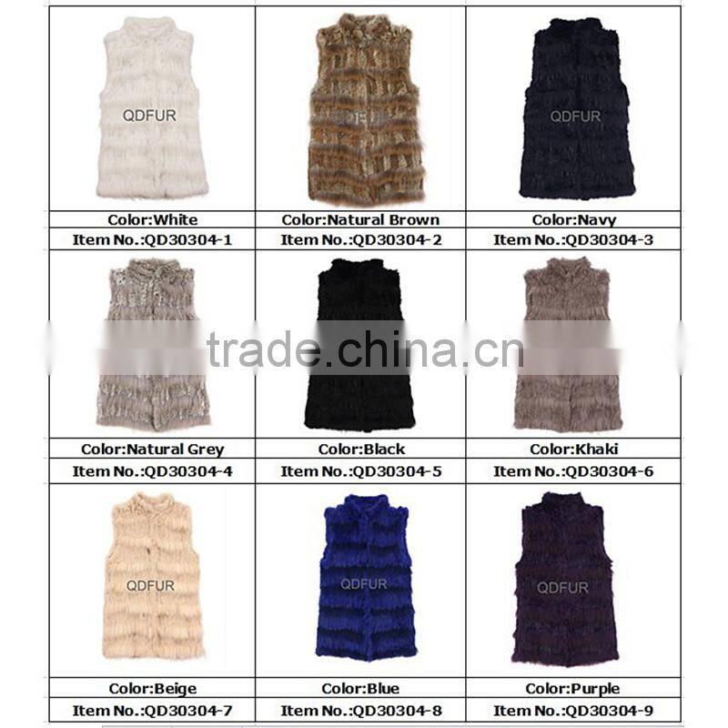 QD30304-5 Womens Sweater Vest of Rabbit Fur Gilet with Raccoon Fur Patchwork Vests